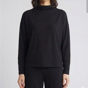 Eileen Fisher Black Funnel Neck Long Sleeve Boxy Top | Size Medium